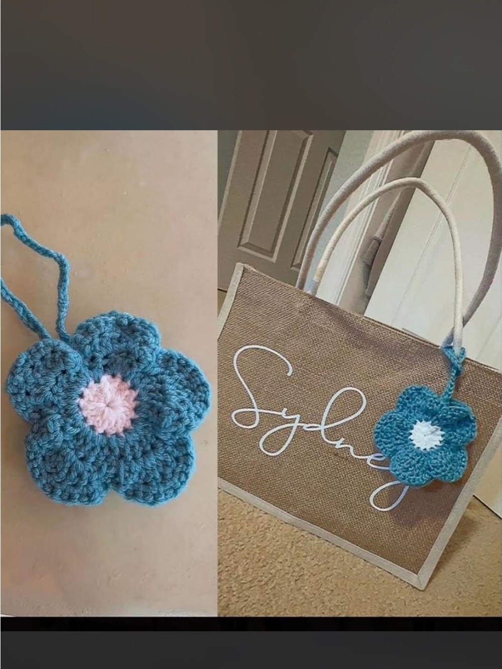 Handmade Crochet Flower Bag Charm – Blue